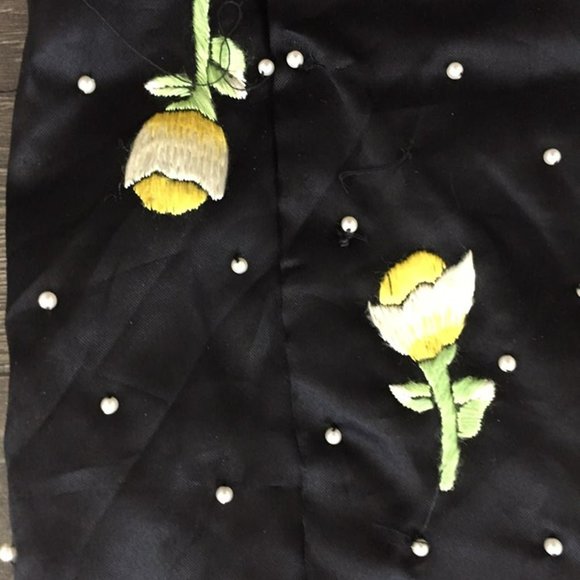 Handmade Embroidered Beaded Plus Size 22-24 Black Vest Pearl Beads Yellow Flower - Picture 5 of 7